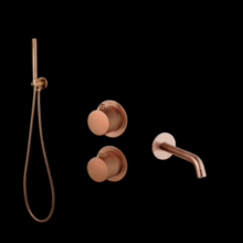 Badkraan met Handdouche Ribbed Mat Koper Brons Inbouw met thermostaat