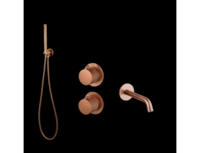 Badkraan met Handdouche Ribbed Mat Koper Brons Inbouw met thermostaat