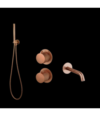 SANI-SUPPLY Badkraan met Handdouche Ribbed Mat Koper Brons Inbouw met thermostaat