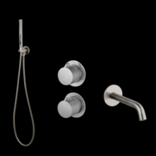 Badkraan met Handdouche Ribbed Gun metal Inbouw met thermostaat