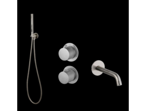 Badkraan met Handdouche Ribbed Gun metal Inbouw met thermostaat