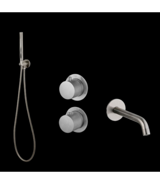 SANI-SUPPLY Badkraan met Handdouche Ribbed Gun metal Inbouw met thermostaat
