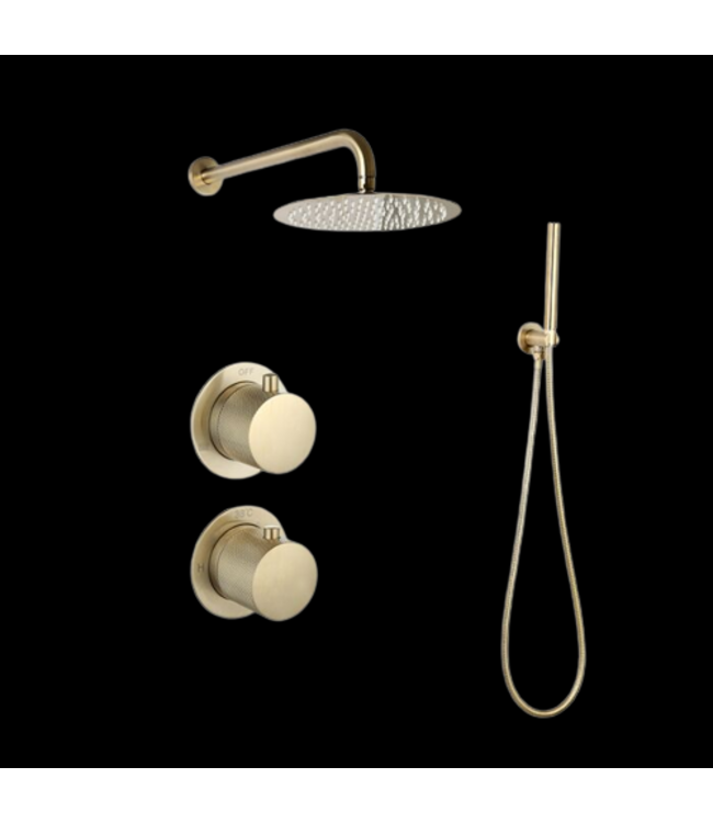 Regendouche set Inbouw Ribbed Mat Goud 25cm stortdouche