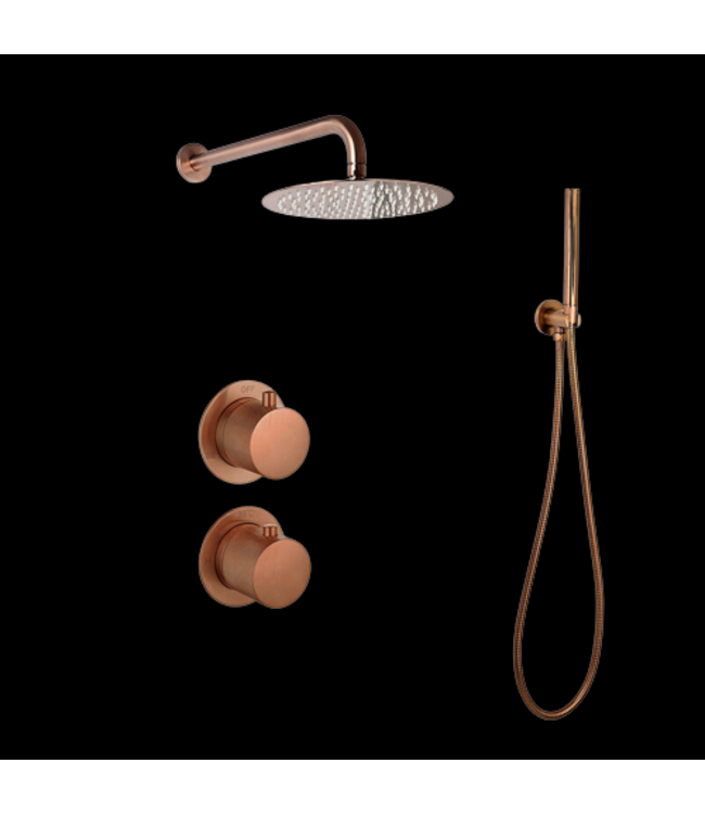 Regendouche set Inbouw Ribbed Mat Koper Brons 25cm stortdouche