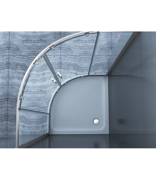 Douchecabine James Kwartrond 100x100x200cm 6mm Veiligheidsglas Hoekinstap Schuifdeur Helder Glas Chroom Profiel