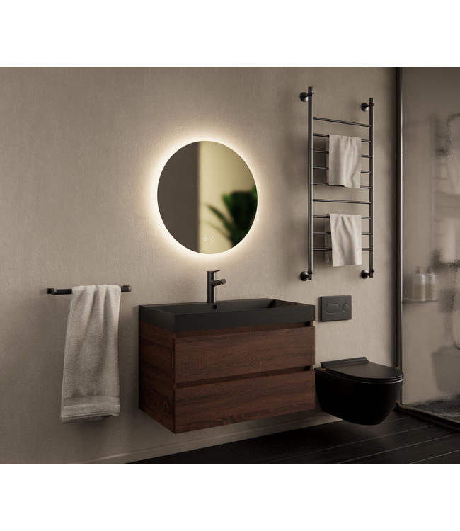 Gliss Design Wastafelmeubel Milan Choco Eiken Walnoot 80 cm met Wastafel naar keuze