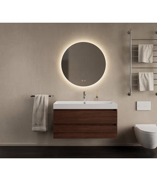 GLISS DESIGN Gliss Design Wastafelmeubel Milan Choco Eiken Walnoot 100 cm met Wastafel naar keuze