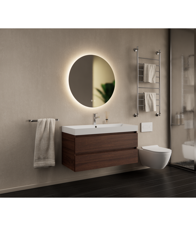 Gliss Design Wastafelmeubel Milan Choco Eiken Walnoot 100 cm met Wastafel naar keuze