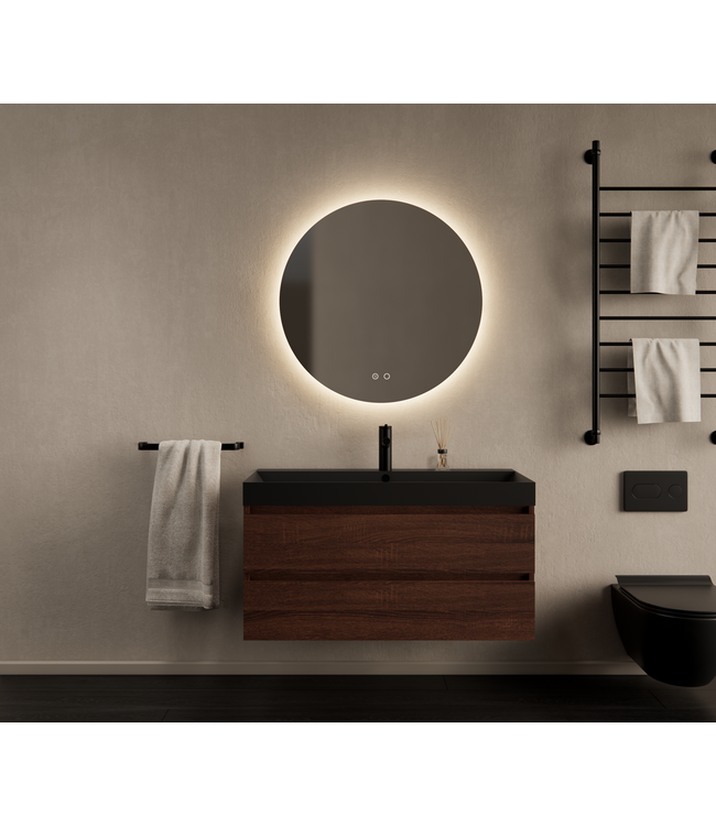 Gliss Design Wastafelmeubel Milan Choco Eiken Walnoot 100 cm met Wastafel naar keuze