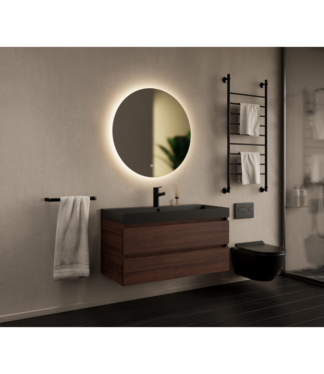 Gliss Design Wastafelmeubel Milan Choco Eiken Walnoot 100 cm met Wastafel naar keuze