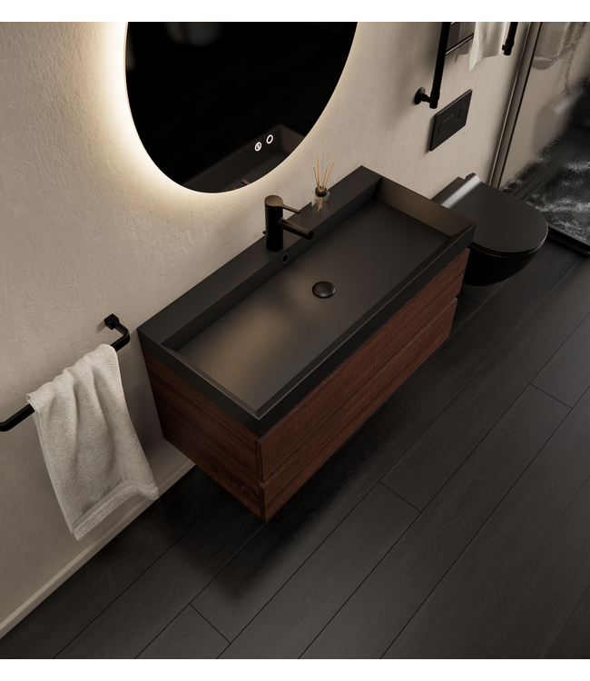 Gliss Design Wastafelmeubel Milan Choco Eiken Walnoot 100 cm met Wastafel naar keuze