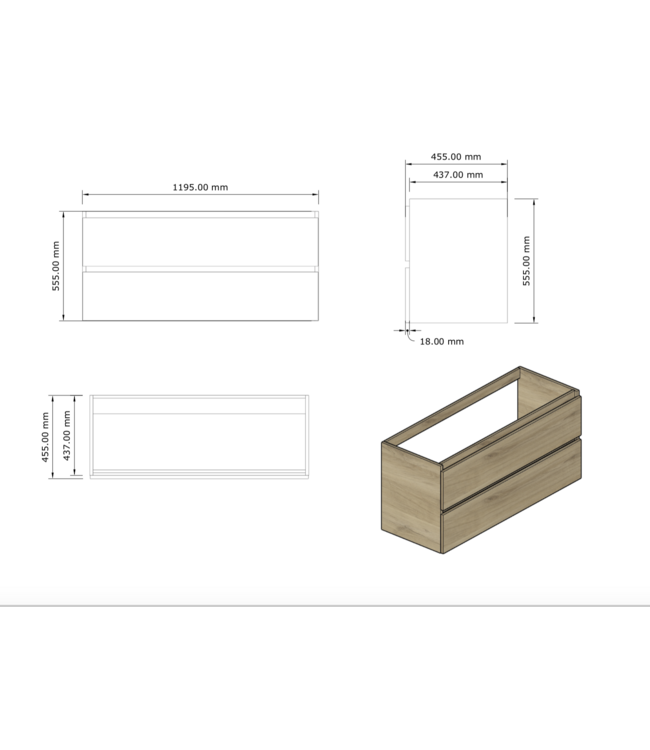 Gliss Design Wastafelmeubel Milan Choco Eiken Walnoot 120 cm met Wastafel enkele wasbak