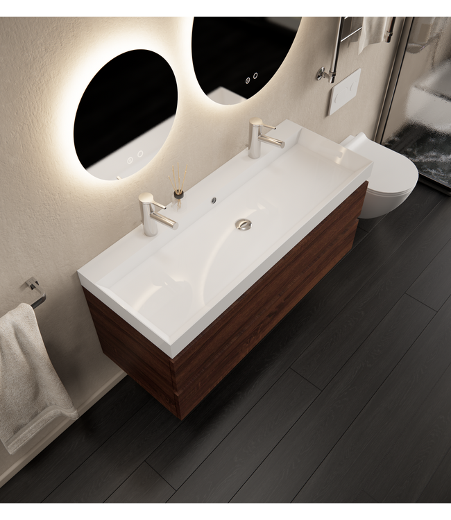 Gliss Design Wastafelmeubel Milan Choco Eiken Walnoot 120 cm met Wastafel enkele wasbak