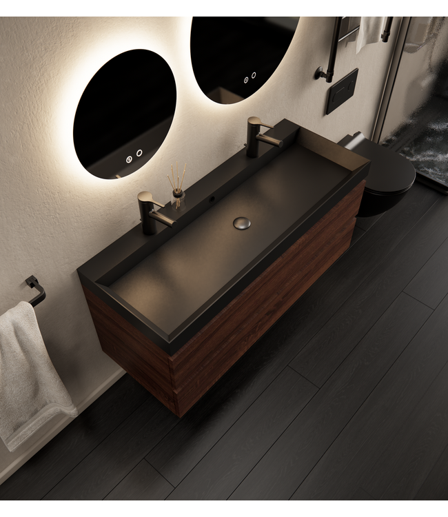 Gliss Design Wastafelmeubel Milan Choco Eiken Walnoot 120 cm met Wastafel enkele wasbak