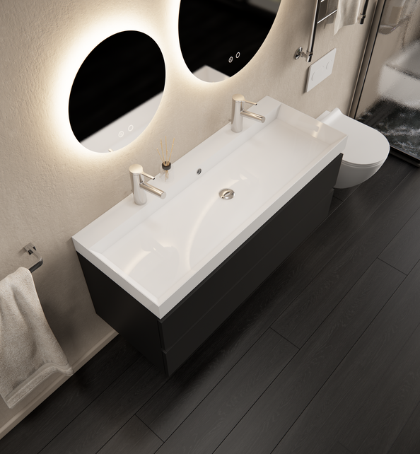 Gliss Design Wastafelmeubel Milan Mat Zwart 120 cm met Wastafel enkele wasbak