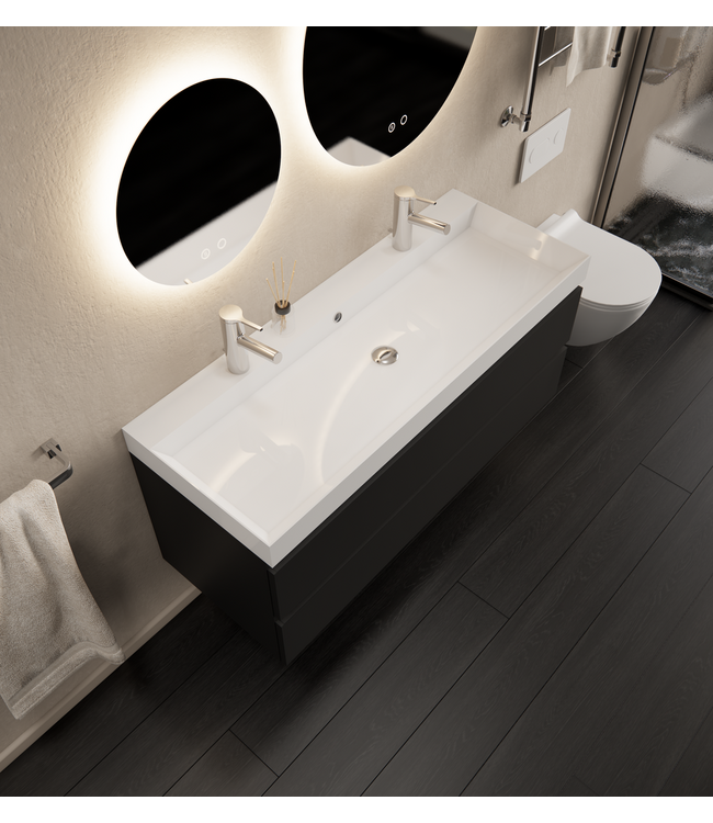 Gliss Design Wastafelmeubel Milan Mat Zwart 120 cm met Wastafel enkele wasbak