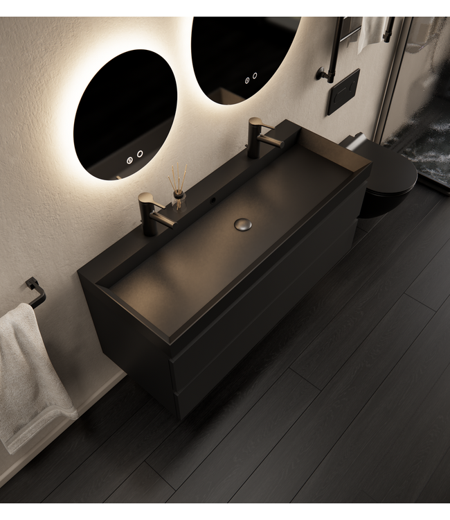 Gliss Design Wastafelmeubel Milan Mat Zwart 120 cm met Wastafel enkele wasbak