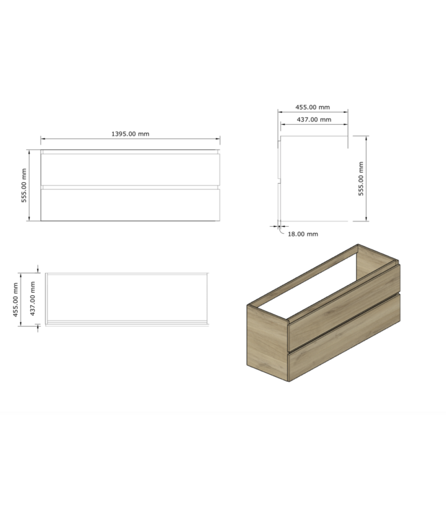 Gliss Design Wastafelmeubel Milan Choco Eiken Walnoot 140 cm met Wastafel enkele wasbak