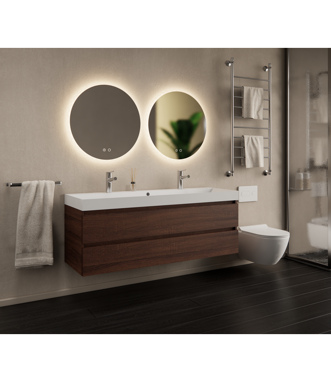 GLISS DESIGN Gliss Design Wastafelmeubel Milan Choco Eiken Walnoot 140 cm met Wastafel enkele wasbak