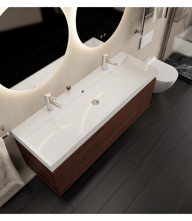 GLISS DESIGN Gliss Design Wastafelmeubel Milan Choco Eiken Walnoot 140 cm met Wastafel enkele wasbak