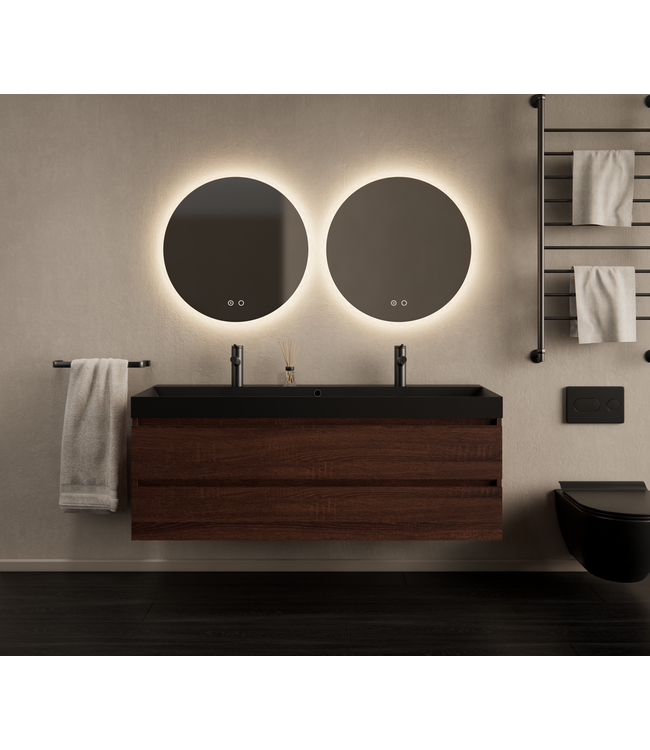 GLISS DESIGN Gliss Design Wastafelmeubel Milan Choco Eiken Walnoot 140 cm met Wastafel enkele wasbak