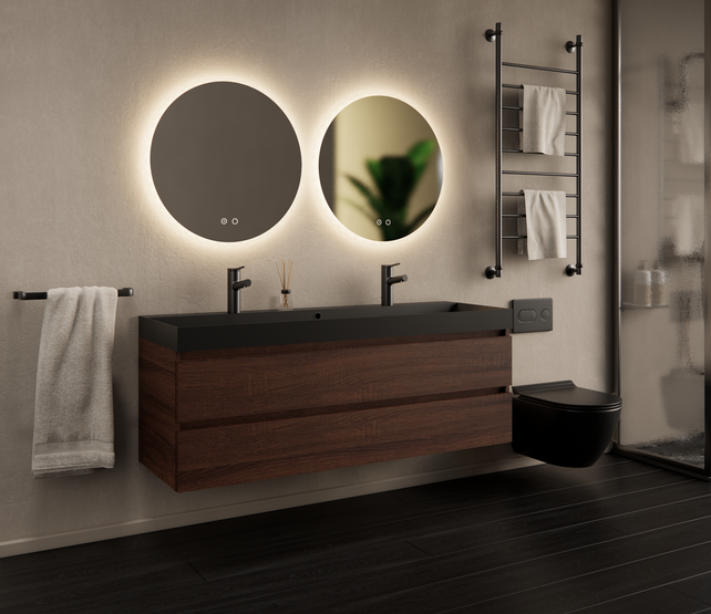 Gliss Design Wastafelmeubel Milan Choco Eiken Walnoot 140 cm met Wastafel enkele wasbak