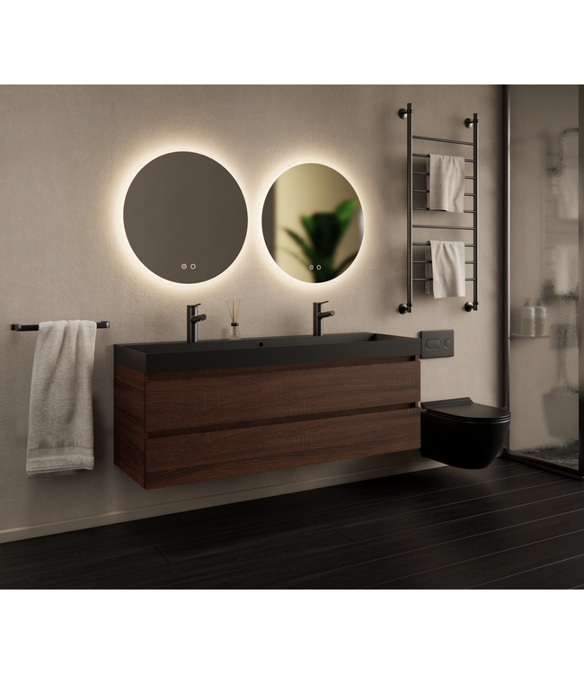 GLISS DESIGN Gliss Design Wastafelmeubel Milan Choco Eiken Walnoot 140 cm met Wastafel enkele wasbak