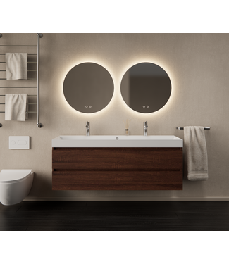 GLISS DESIGN Gliss Design Wastafelmeubel Milan Choco Eiken Walnoot 140 cm met Wastafel enkele wasbak