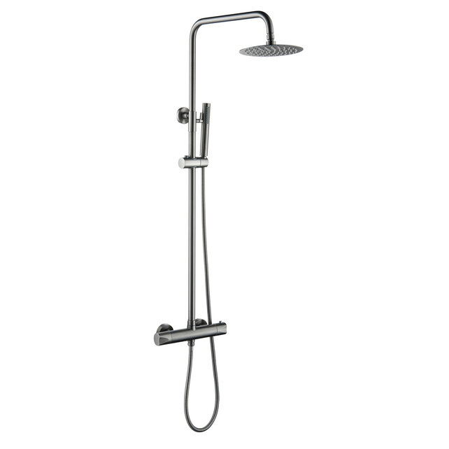 Regendoucheset Mila Chroom Rond Opbouw Thermostatisch Hoofddouche 20 cm Regendoucheset Mila Chroom Rond Opbouw Thermostatisch Hoofddouche 20 cm