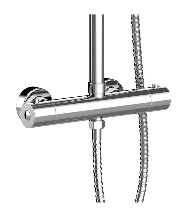 Regendoucheset Mila Chroom Rond Opbouw Thermostatisch Hoofddouche 20 cm