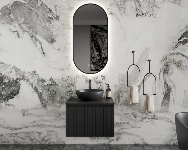 Gliss Design Arges Badkamermeubel met Ribbelfront Mat Wit 60cm  incl. topblad Gliss Design Arges Badkamermeubel met Ribbelfront Mat Wit 60cm  incl. topblad