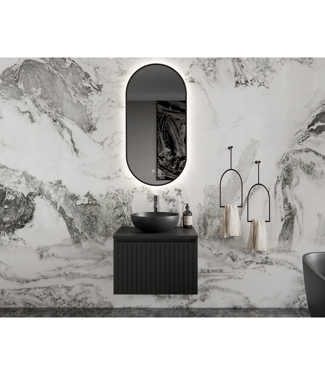 Gliss Design Arges Badkamermeubel met Ribbelfront Mat Wit 60cm  incl. topblad