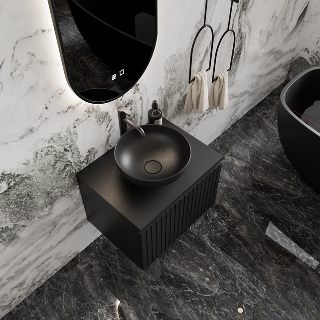 Gliss Design Arges Badkamermeubel met Ribbelfront Mat Wit 60cm  incl. topblad Gliss Design Arges Badkamermeubel met Ribbelfront Mat Wit 60cm  incl. topblad