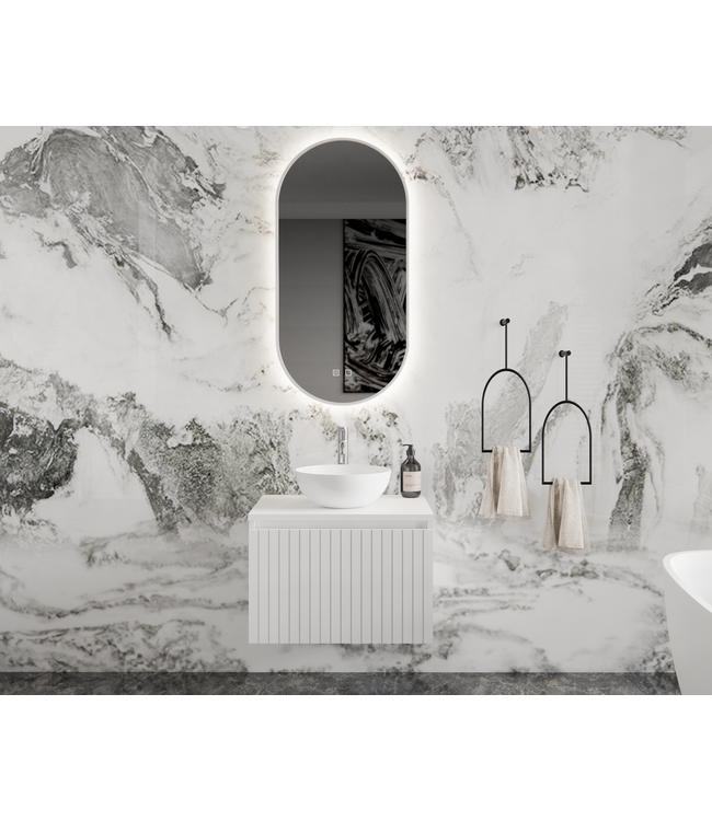 GLISS DESIGN Gliss Design Arges Badkamermeubel met Ribbelfront Mat Zwart 60cm  incl. topblad