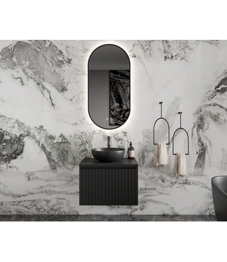 GLISS DESIGN Gliss Design Arges Badkamermeubel met Ribbelfront Mat Zwart 60cm  incl. topblad