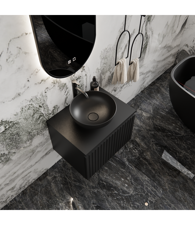 GLISS DESIGN Gliss Design Arges Badkamermeubel met Ribbelfront Mat Zwart 60cm  incl. topblad