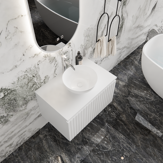 Gliss Design Arges Badkamermeubel met Ribbelfront Mat Zwart 70cm incl. topblad