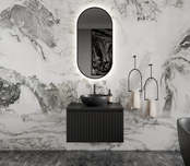 Gliss Design Arges Badkamermeubel met Ribbelfront Mat Zwart 70cm incl. topblad