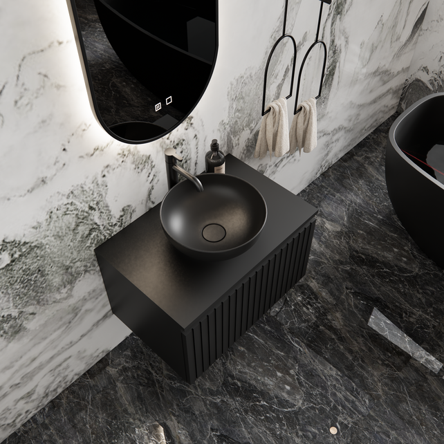 Gliss Design Arges Badkamermeubel met Ribbelfront Mat Zwart 70cm incl. topblad