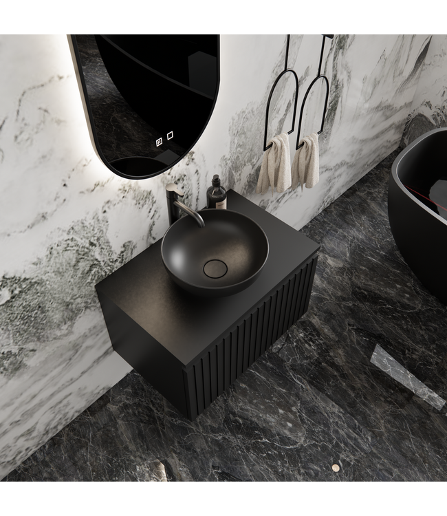 Gliss Design Arges Badkamermeubel met Ribbelfront Mat Zwart 70cm incl. topblad