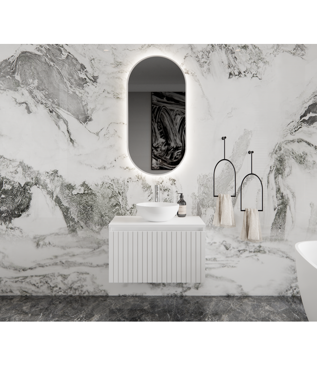 Gliss Design Arges Badkamermeubel met Ribbelfront Mat Zwart 70cm incl. topblad