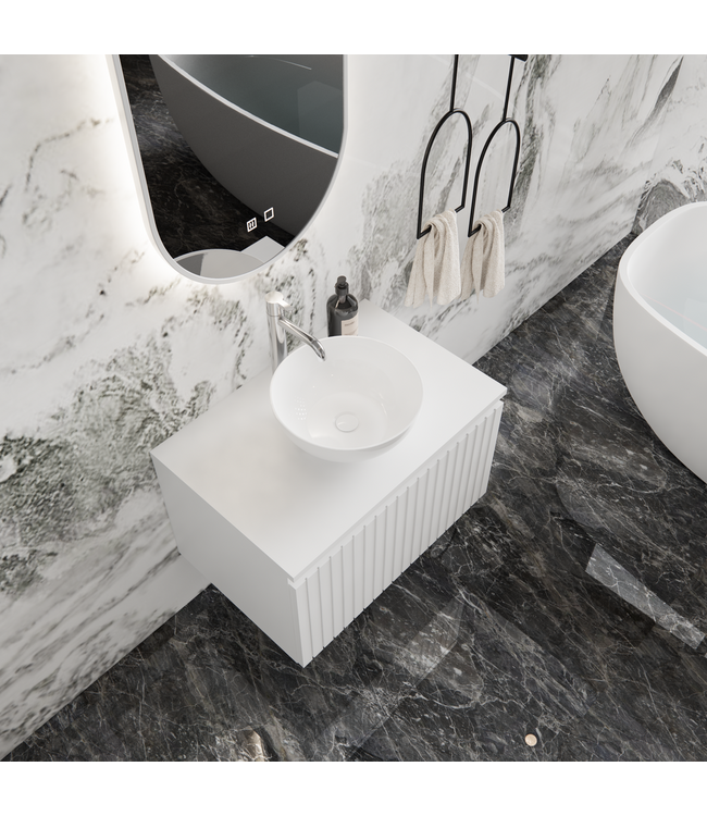 GLISS DESIGN Gliss Design Arges Badkamermeubel met Ribbelfront Mat Wit 70cm incl. topblad