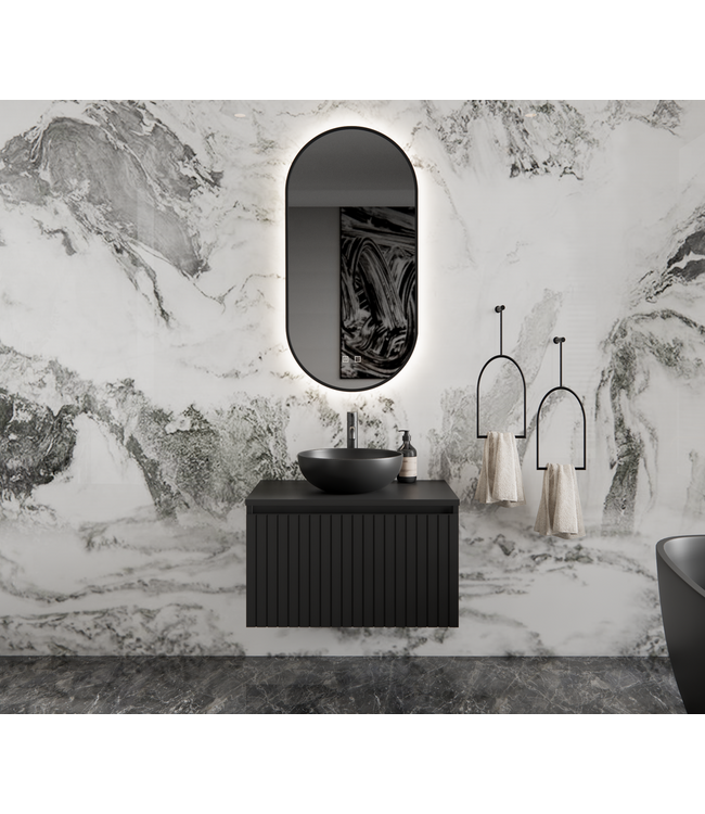 GLISS DESIGN Gliss Design Arges Badkamermeubel met Ribbelfront Mat Wit 70cm incl. topblad