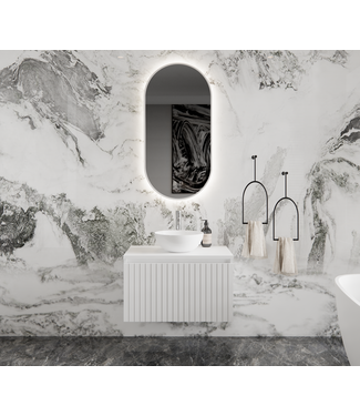 GLISS DESIGN Gliss Design Arges Badkamermeubel met Ribbelfront Mat Wit 70cm incl. topblad