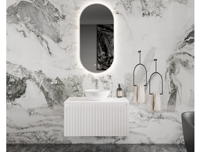 Gliss Design Arges Badkamermeubel met Ribbelfront Mat Wit 80cm incl. topblad