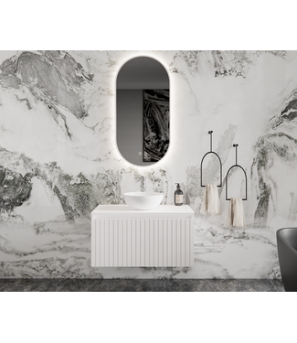 GLISS DESIGN Gliss Design Arges Badkamermeubel met Ribbelfront Mat Wit 80cm incl. topblad