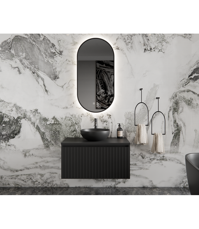 GLISS DESIGN Gliss Design Arges Badkamermeubel met Ribbelfront Mat Wit 80cm incl. topblad