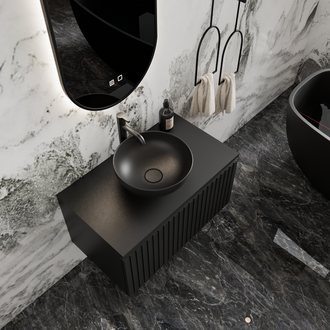 Gliss Design Arges Badkamermeubel met Ribbelfront Mat Zwart 80cm incl. topblad