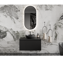 Gliss Design Arges Badkamermeubel met Ribbelfront Mat Zwart 80cm incl. topblad