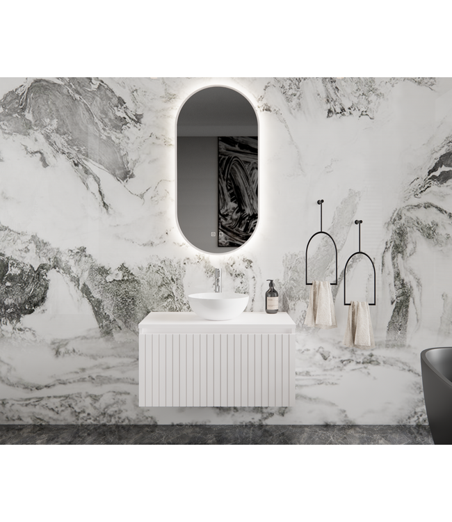 Gliss Design Arges Badkamermeubel met Ribbelfront Mat Zwart 90cm incl. topblad